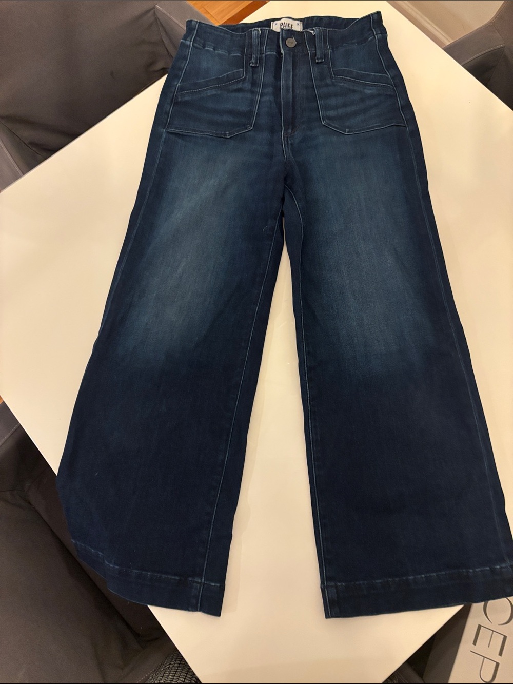 PAIGE Wide Leg High-Rise Jeans in Dark Indigo